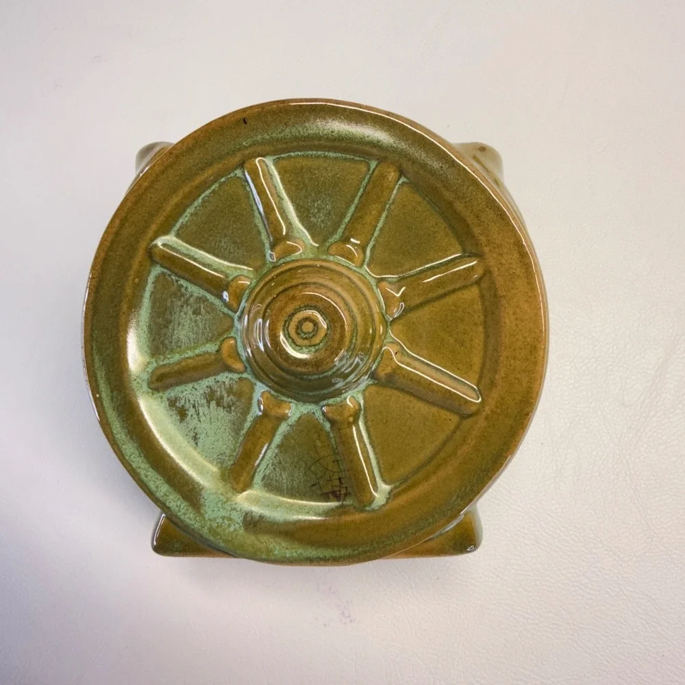 Vintage Frankoma Pottery Wagon Wheel Teapot and Creamer Set Prairie Green